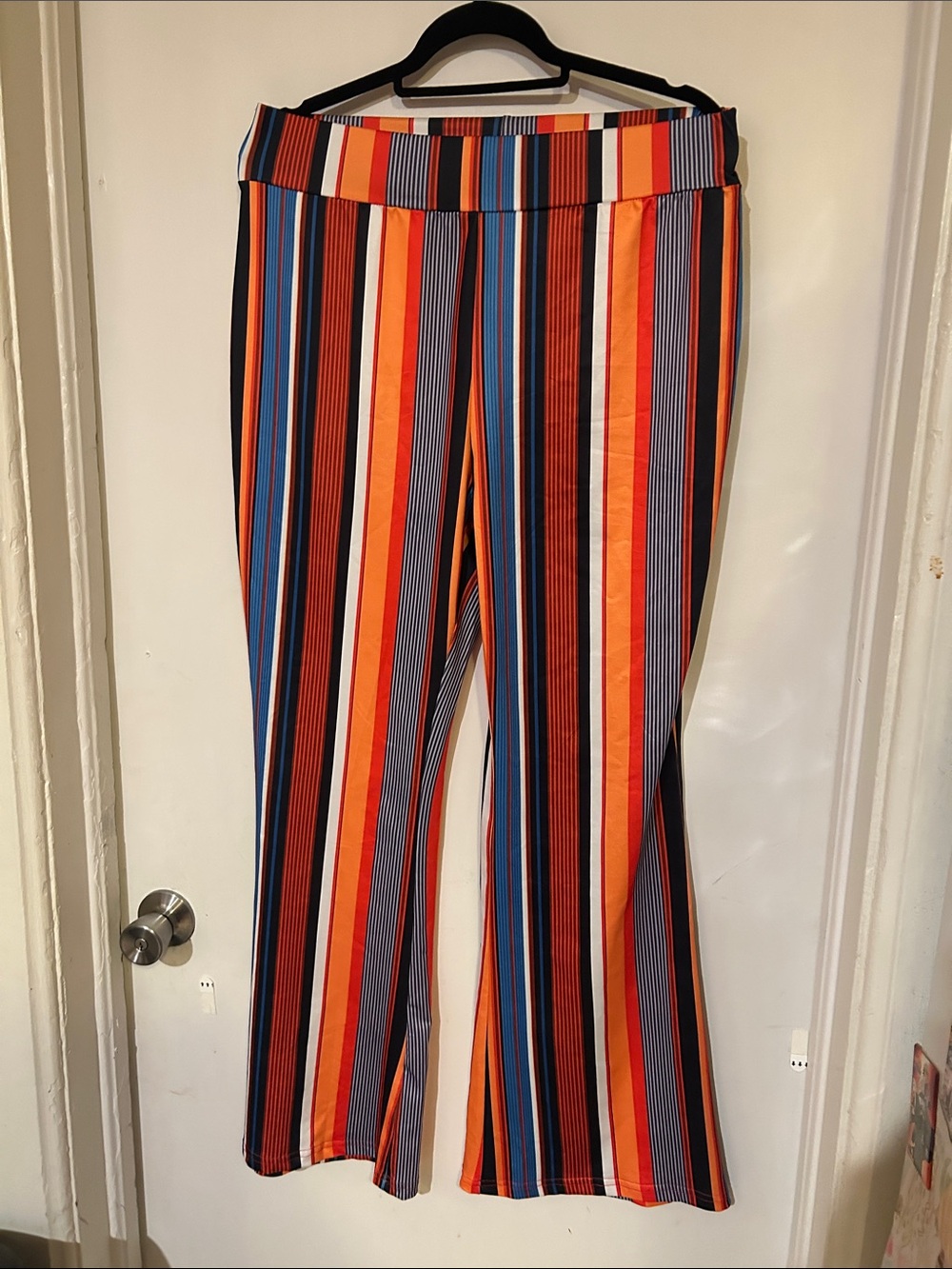 SHEIN Multicolor Vertical Stripe Midi Skirt - Orange, Blue & Black